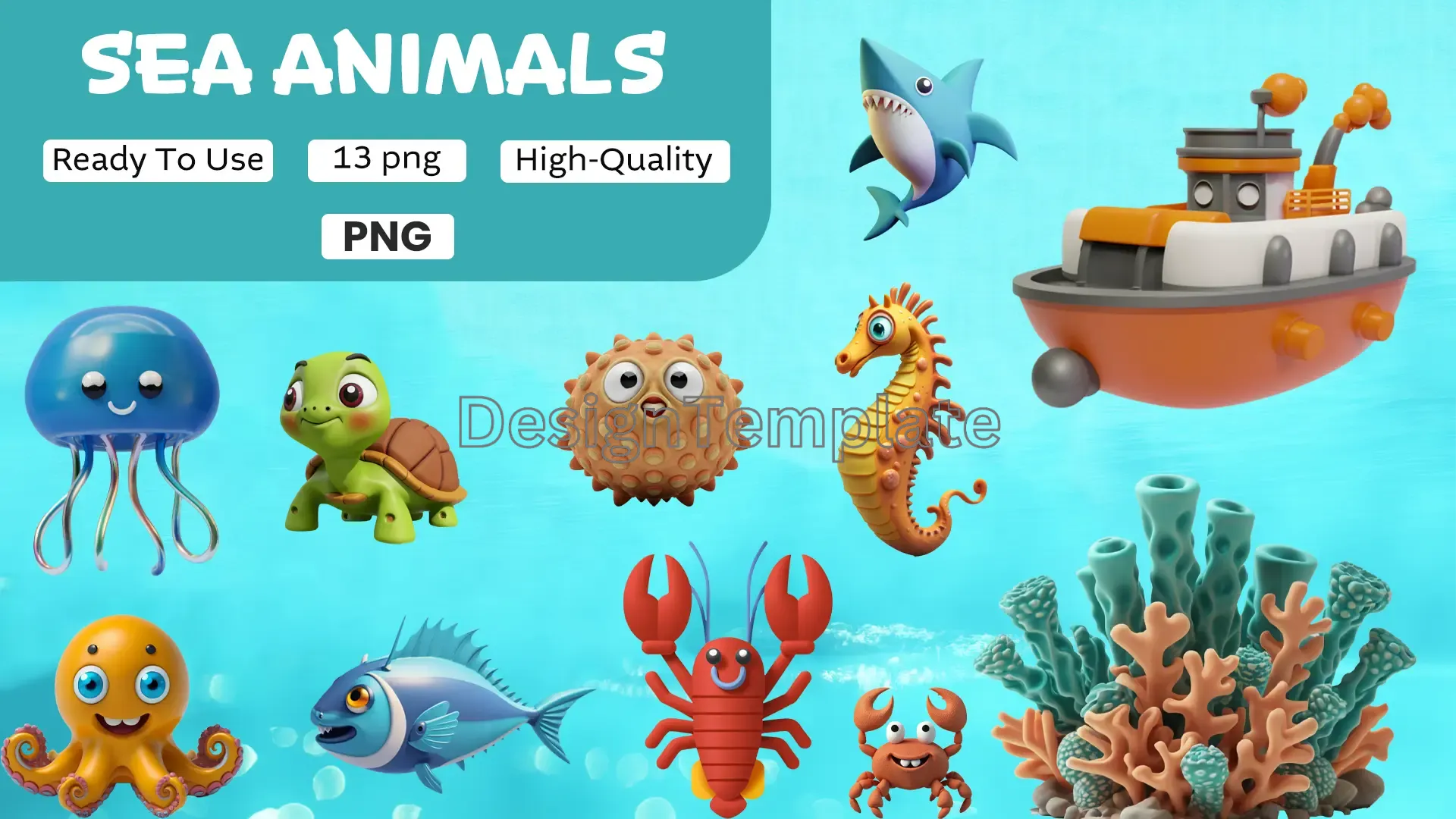 Underwater Animals 3D Icons Pack image